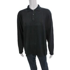 Armani Collezioni Mens Silk Collared Top Black Long Sleeve Button Size 2XL